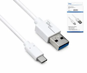 USB 3.1 кабел тип C - кабел за пренос на данни и зареждане 3.0 A, 5Gbps, 3A зареждане, бял, DINIC кутия с евроотвор, 2 м